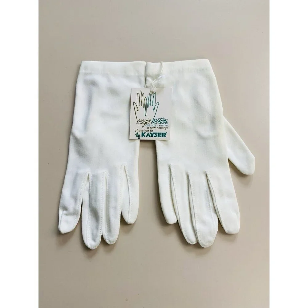 Vintage White Fashion Gloves Magic Motion By Kayser Wrist Length Nylon, Unused